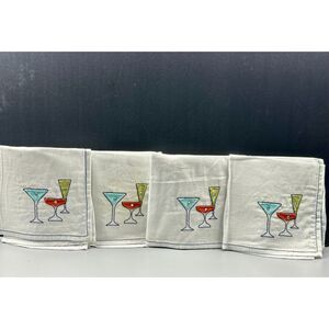 Pier 1 Imports Embroidered Cocktail Glasses Napkins Set of 4